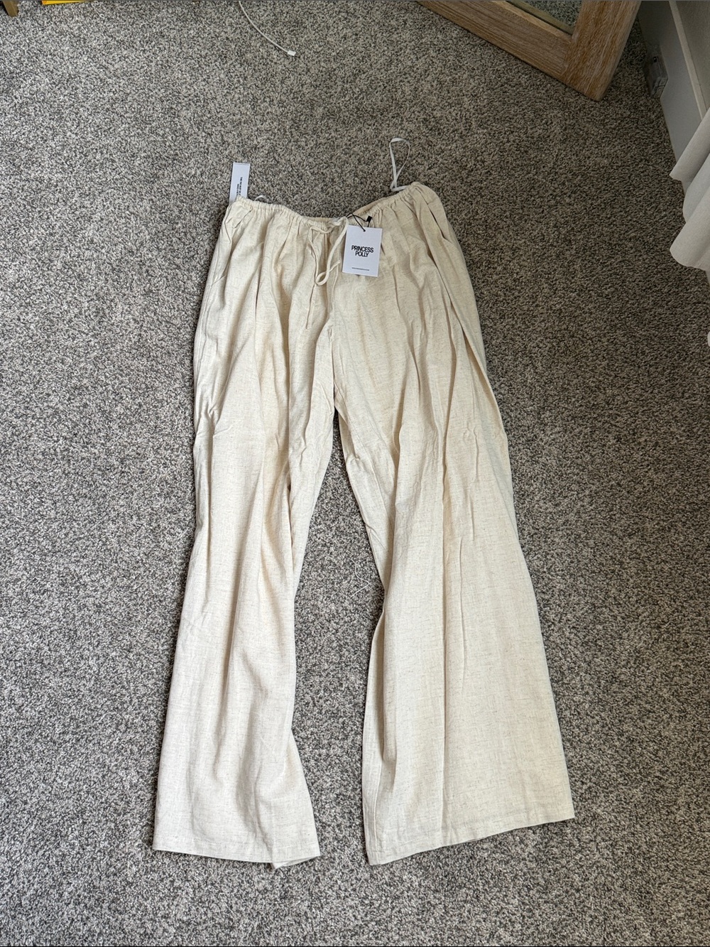 Princess Polly Cream Linen Pants